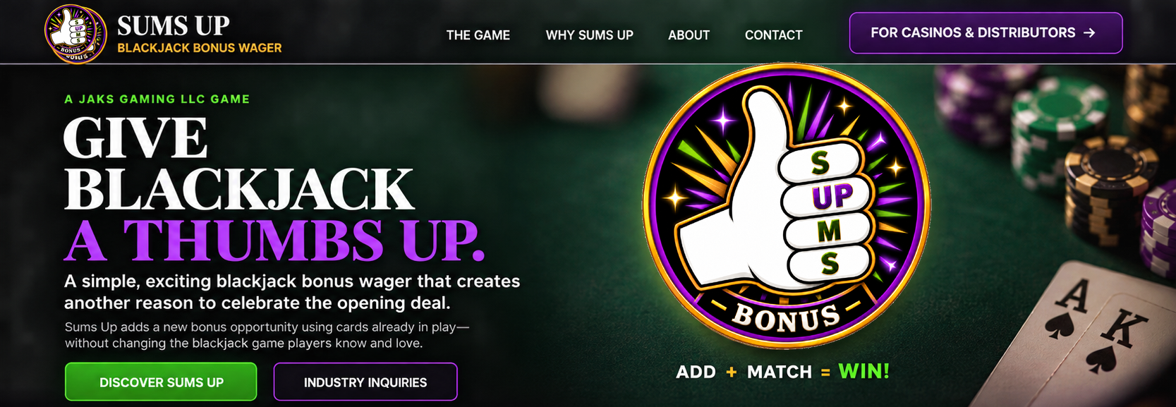 Sums Up homepage: Give Blackjack a Thumbs Up